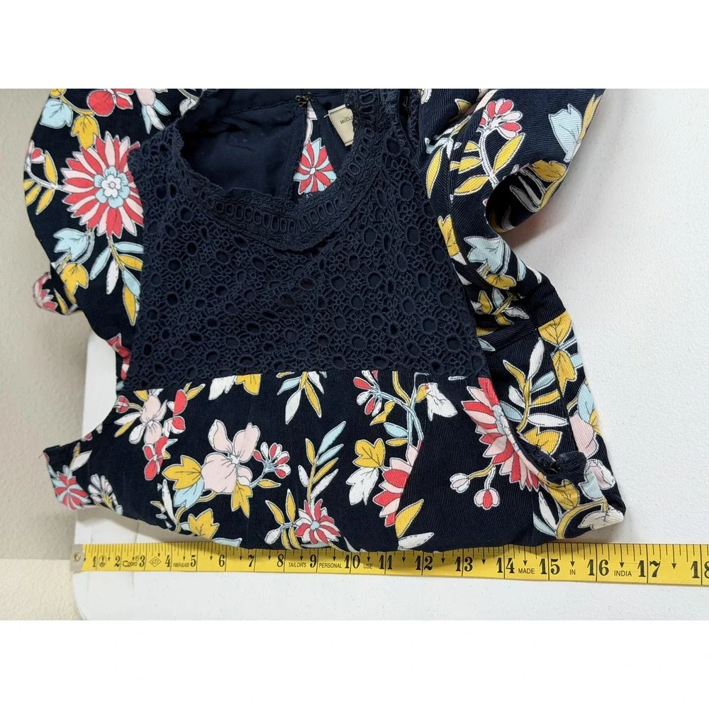 Anthropologie Moulinette Soeurs Dress Womens 4 Navy Floral Corduroy Crochet Boho